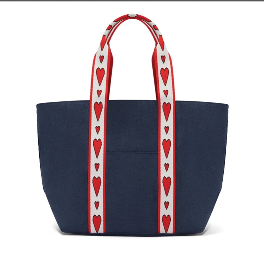 💙❤️ BRIGHTON Retired Velveteen Love Tote Blue and Red Heart Bag - Picture 6 of 9
